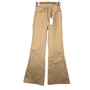 Wrangler Wanderer 622 gingham high waist flare jeans sz tan 26x32
